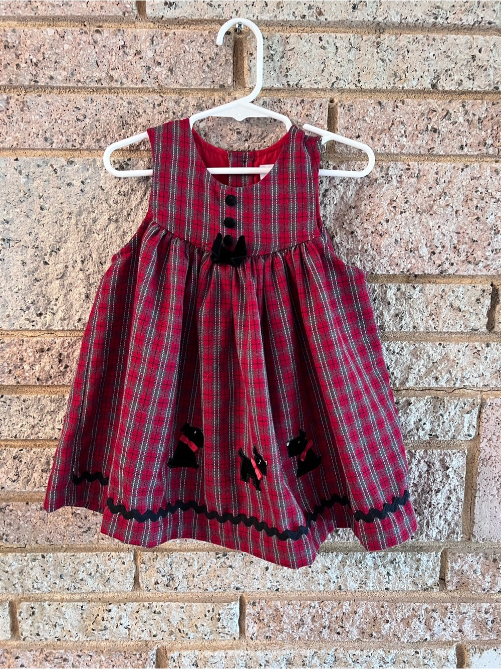Samara Vintage Girls Red Plaid Holiday Dress with Velvet Scottie Dogs Size 2T
